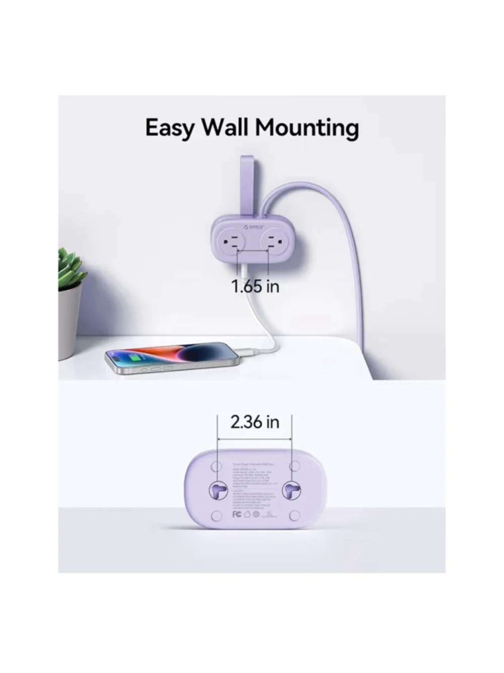 NEW 7-in-1 Power Strip USB-C Purple Travel Flat Plug Cruise Approved NIB